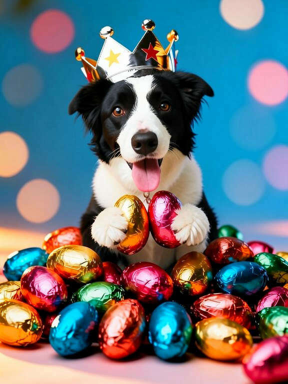 Pet in easter eggs backdrop by PawFav AI