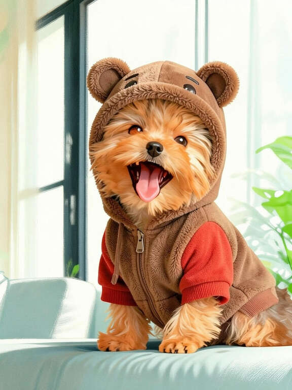 Yorkshire Terrier in cozy winter outfit by PawFav AI