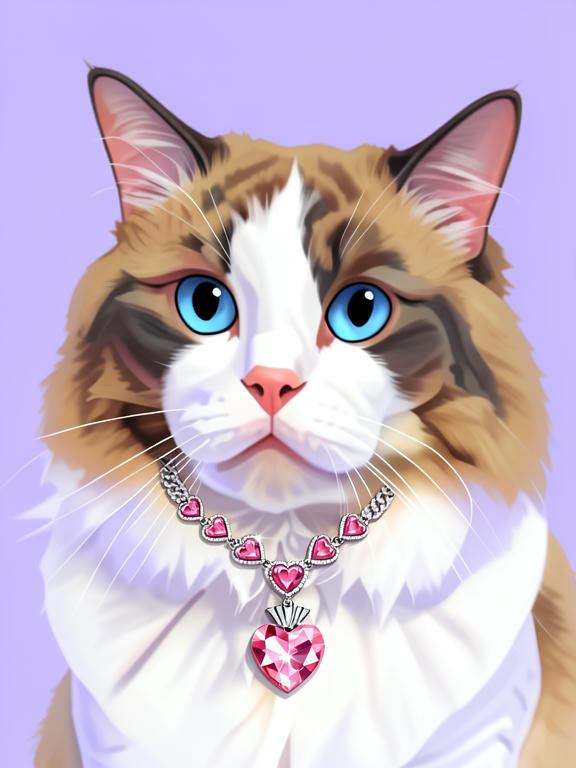 Pet portrait with heart shaped jewelry by PawFav AI