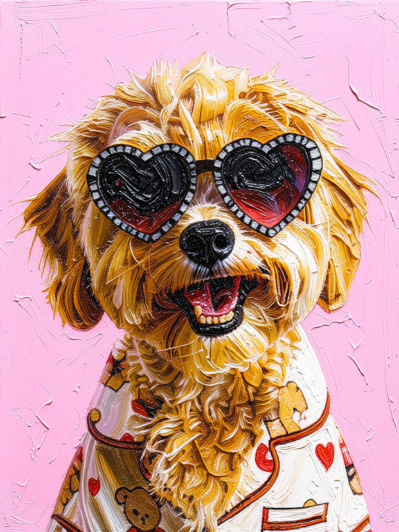 Pet portrait with pink Valentine backdrop created by PawFav AI