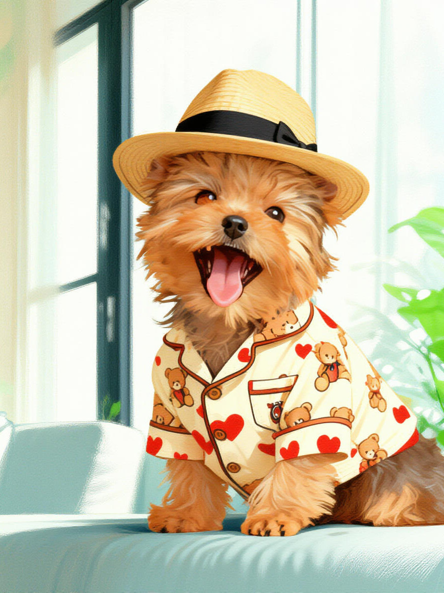 Yorkshire Terrier in cozy winter outfit by PawFav AI