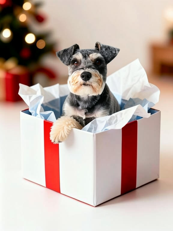 AI pet portrait of a dog in a gift box by PawFav