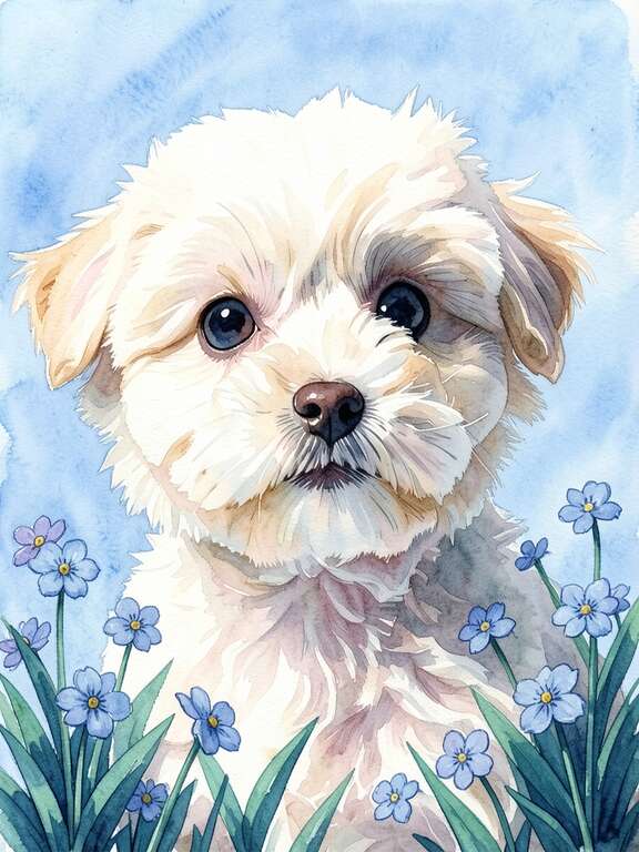 Pet in forget me not floral background by PawFav AI