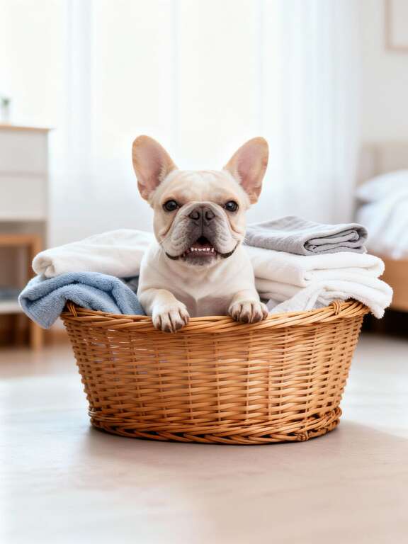 French Bulldog in cozy bedroom scene by PawFav AI