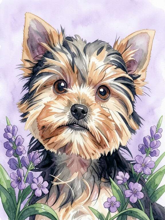 Custom pet portrait in watercolor floral style by PawFav AI